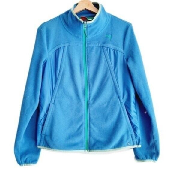 PUMA Soft Fleece Full Zip-up Light Jacket Blue Sz L - Picture 1 of 8